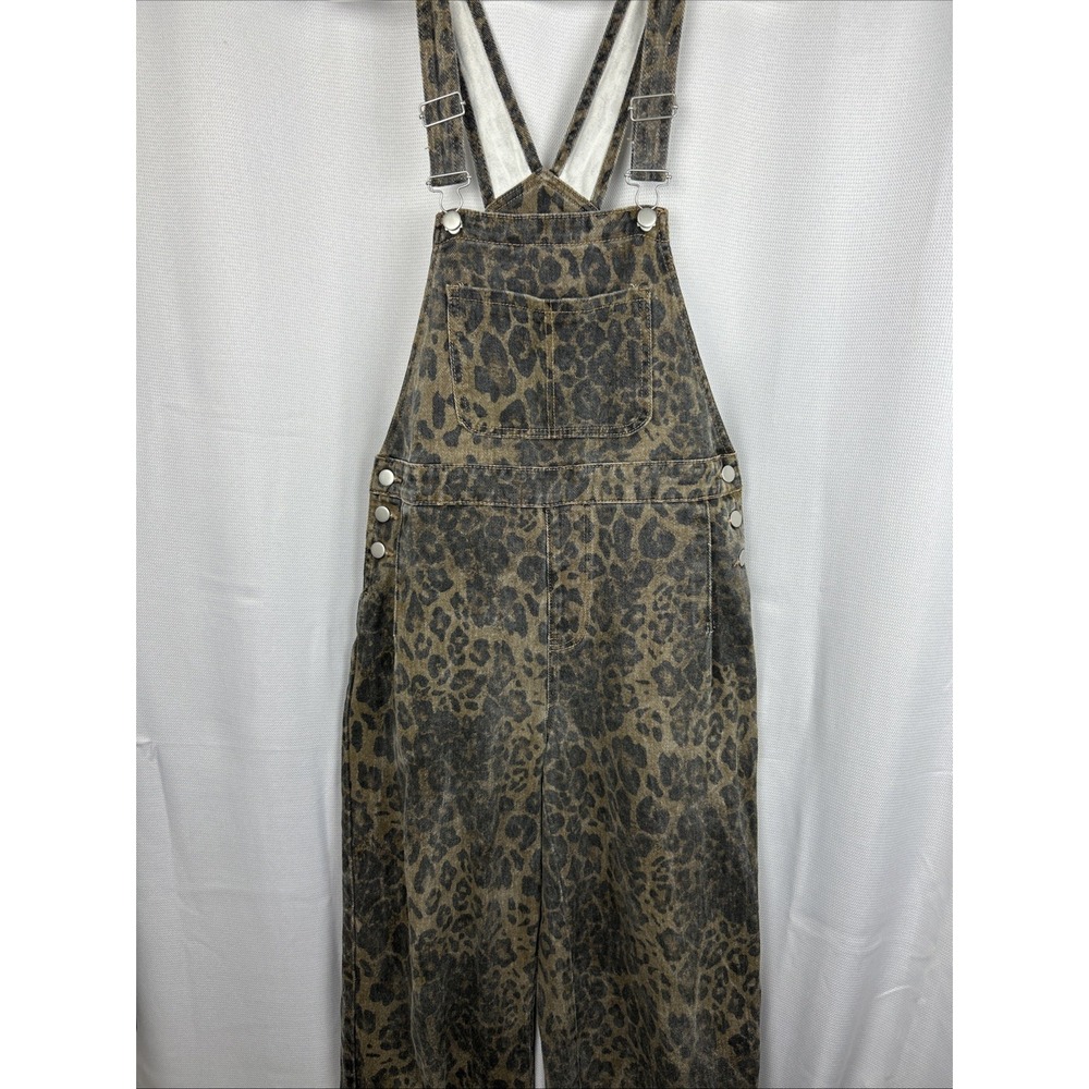 Dazy Wide Leg Overalls Leopard Print Relaxed Fit Medium Black Brown Animal Baggy - Picture 14 of 14
